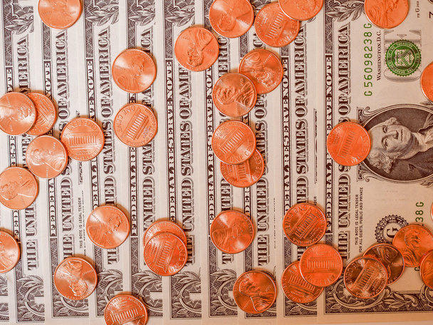 Retro megjelenés Dollár érmék és bankjegyek - Fotó, kép