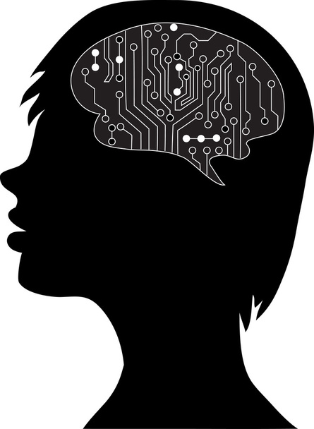 silhouette of the head and brain - Vector, Image
