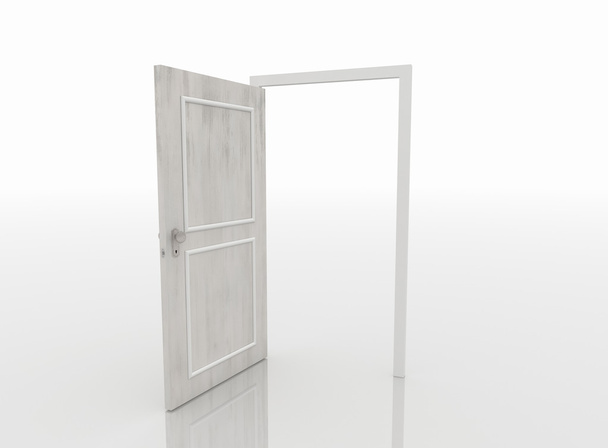 Ανοικτή πόρτα που απομονώνονται σε λευκό φόντο, 3d καθιστούν - Φωτογραφία, εικόνα
