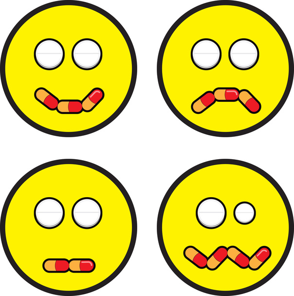 Emoticon enfrenta com expressões de pílula
 - Foto, Imagem