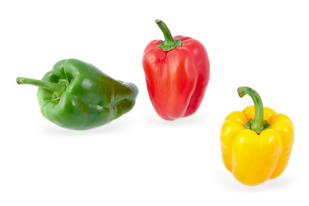 Yellow, green and red peppers on a white background - Φωτογραφία, εικόνα
