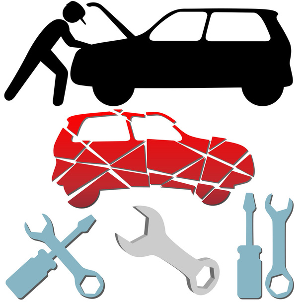 Entretien de réparation automobile Mécanicien de voiture jeu de symboles
 - Vecteur, image