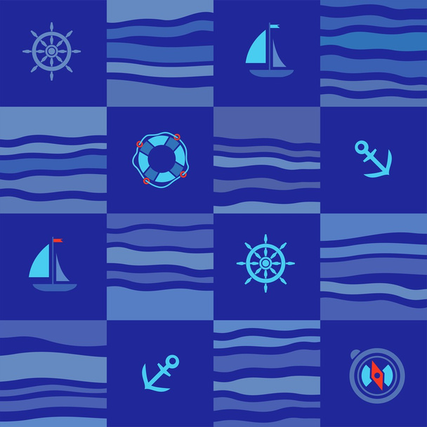 Seamless marine pattern, blue squares. - Fotografie, Obrázek