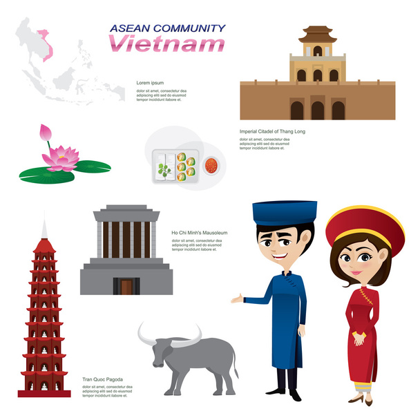 infographic της asean Κοινότητας του Βιετνάμ, κινούμενα σχέδια. - Διάνυσμα, εικόνα