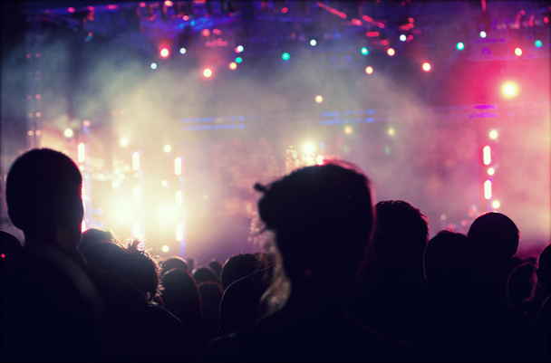 torcendo multidão na frente das luzes do palco - Foto, Imagem