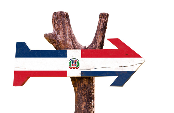 ドミニカ共和国の国旗の木製看板 - 写真・画像
