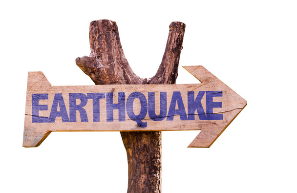 Erdbeben-Holzschild - Foto, Bild