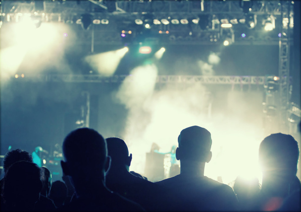 Sahne ışıklarının önünde tezahürat yapan kalabalık - Fotoğraf, Görsel