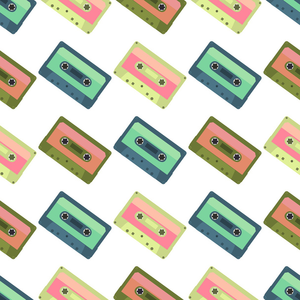Seamless colorful background made of audio tapes in flat design - Vector, Imagen