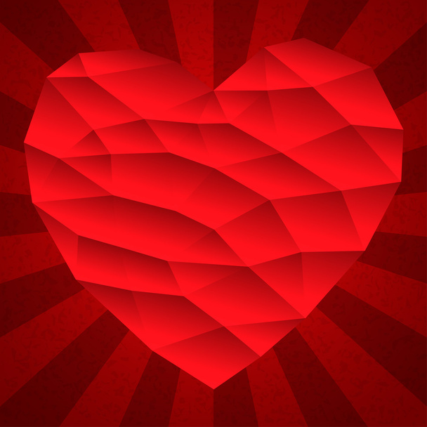 schöner roter Rand Herzform Jahrgang auf sunburst - Vektor, Bild