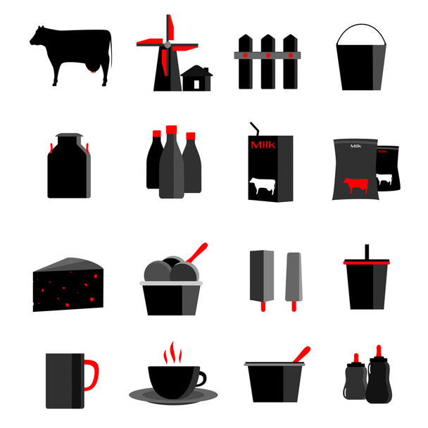 iconos set leche, productos lácteos, ilustración de vectores de producción
 - Vector, Imagen