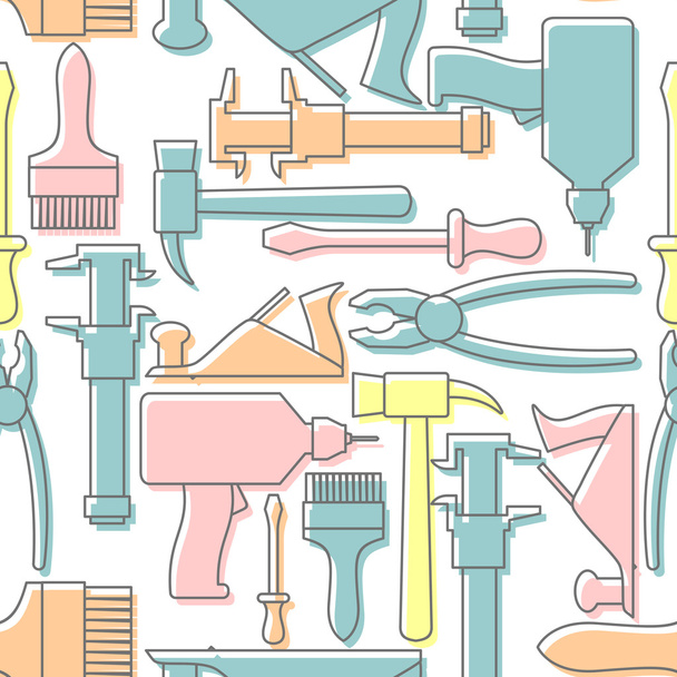 Tools seamless pattern. Drill and hammer, screwdriver and a plan - Vector, Image
