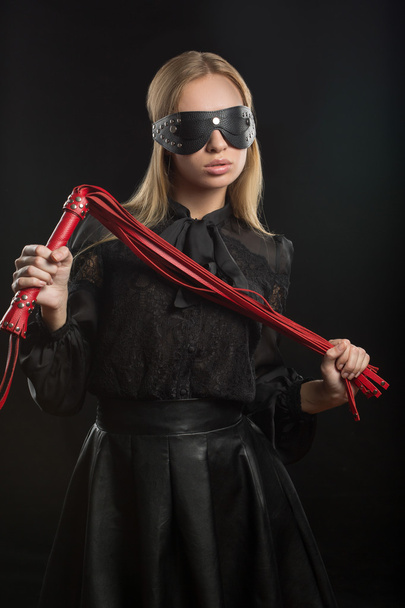 Portrait of young beautiful woman in blindfold - Фото, изображение