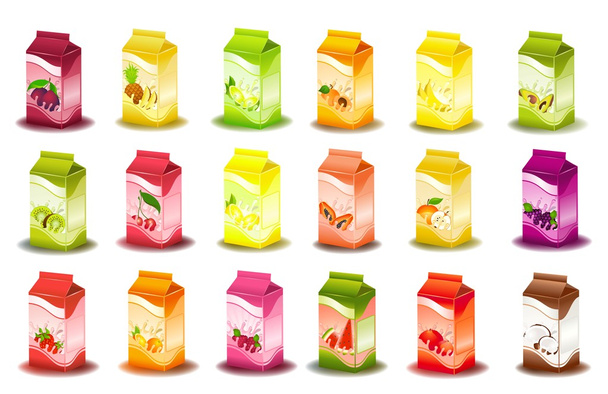 zestaw do pakowania produktów mleczny z owocami - ilustracji wektorowych - Wektor, obraz