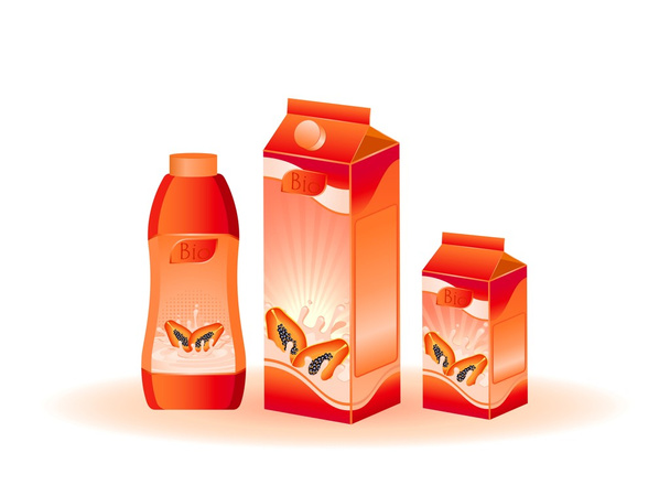 Комплект упаковки молочных продуктов с фруктово-векторной иллюстрацией
 - Вектор,изображение