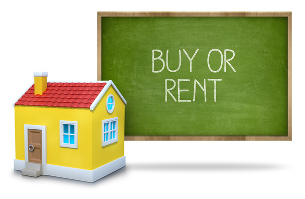 Buy or rent on Blackboard with 3d house - Zdjęcie, obraz