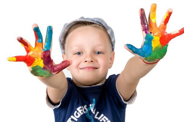 ręka chłopca w farbie - Zdjęcie, obraz