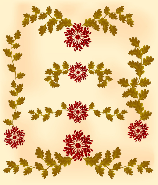 Vintage vignette of red flowers and leaves - Διάνυσμα, εικόνα