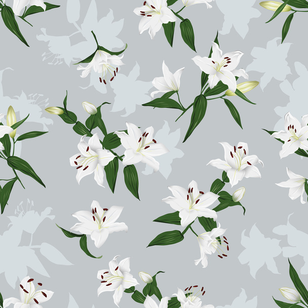 Lilies grey seamless background - Διάνυσμα, εικόνα