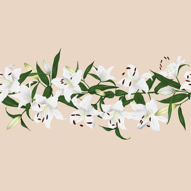 Lilies almond horizontal seamless banner - Διάνυσμα, εικόνα