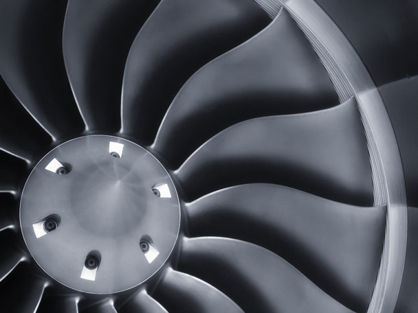 This close up image of a business aircraft jet engine inlet fan makes a great business travel or aerospace background - Photo, Image