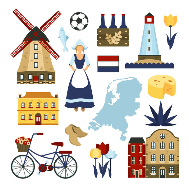 Hollandia szimbólumok készlet - Vektor, kép