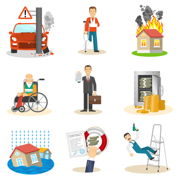 Iconos de seguro y riesgo
 - Vector, Imagen