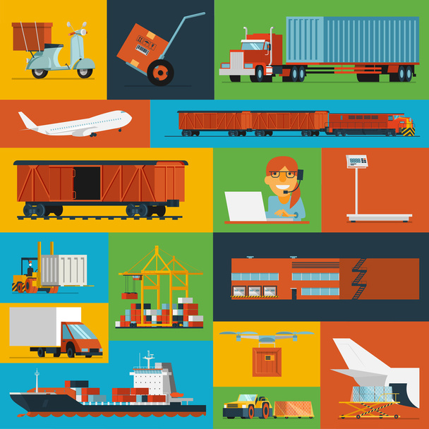Logistic icons set flat  - Vector, Image