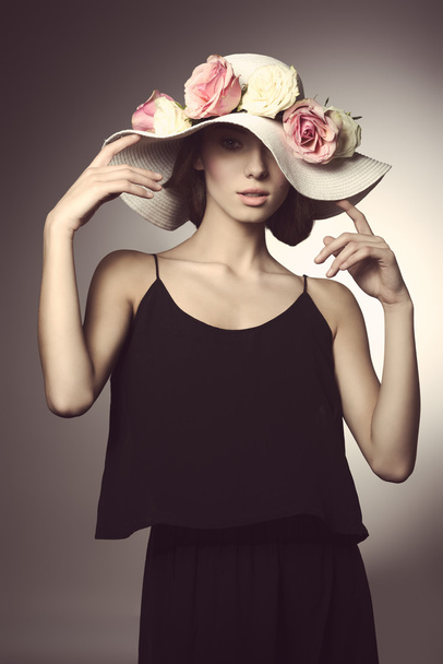 pretty girl with spring hat  - Valokuva, kuva