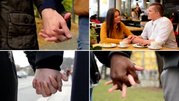 4K compilation (montage) - young models couples in love - happy multicultural couple holding hands - street, park and cafe - city - Footage, Video