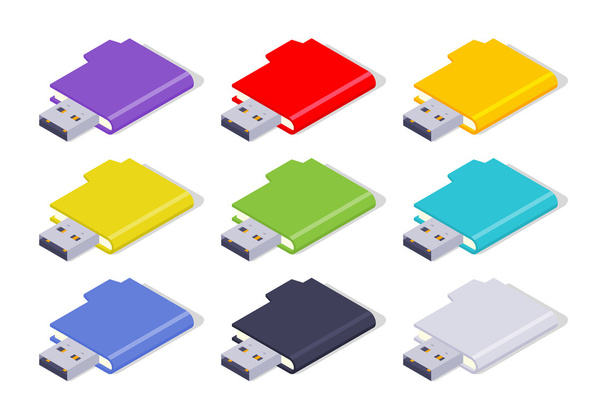 Isometric colored USB flash-drives - Vector, Image