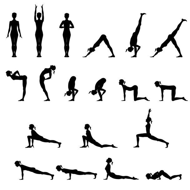 Set von 19 Yoga-Positionen - Vektor, Bild