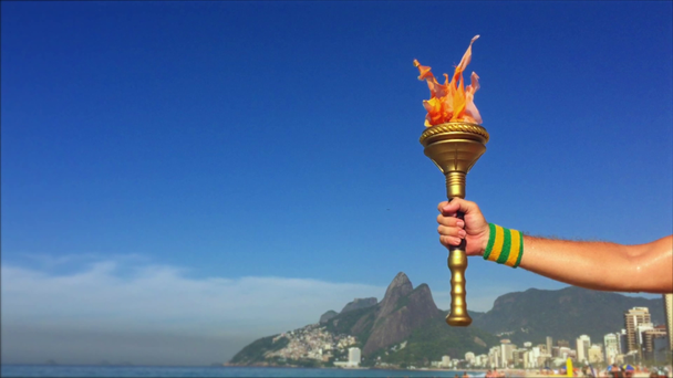 Hand Holding Sport Torch Rio de Janeiro - Footage, Video