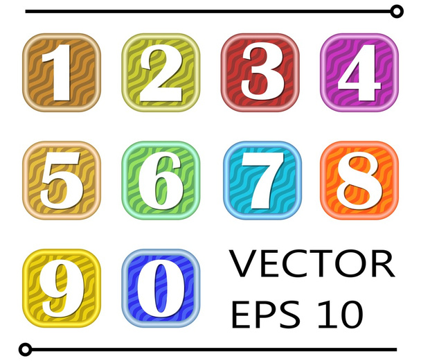 Набір художніх міток чисел різного кольору на хвилястому фоні для дизайну інфографічних шаблонів
 - Вектор, зображення