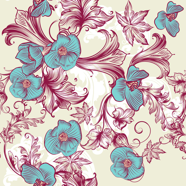 Floral vintage pattern with flowers and ornament - Vector, Image