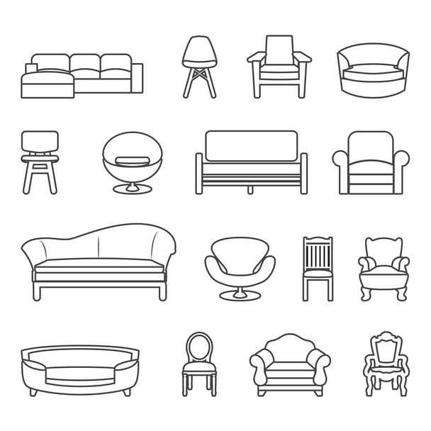 chair and sofa line vector set - Vector, Image