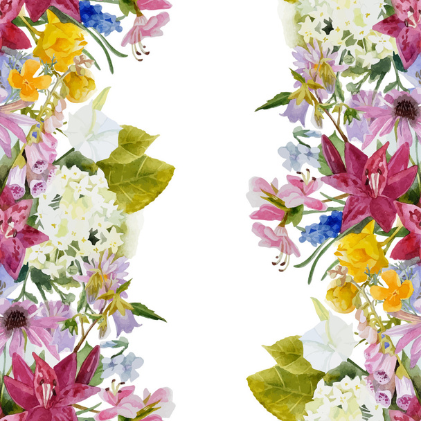watercolor floral seamless border - Vector, imagen
