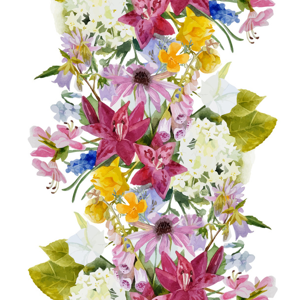 Hand drawn floral seamless border - Vector, imagen