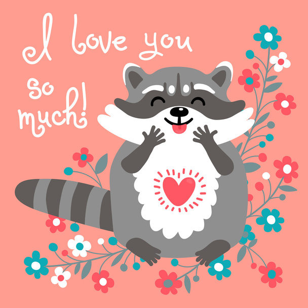 Cute raccoon confesses his love. - Vector, Image