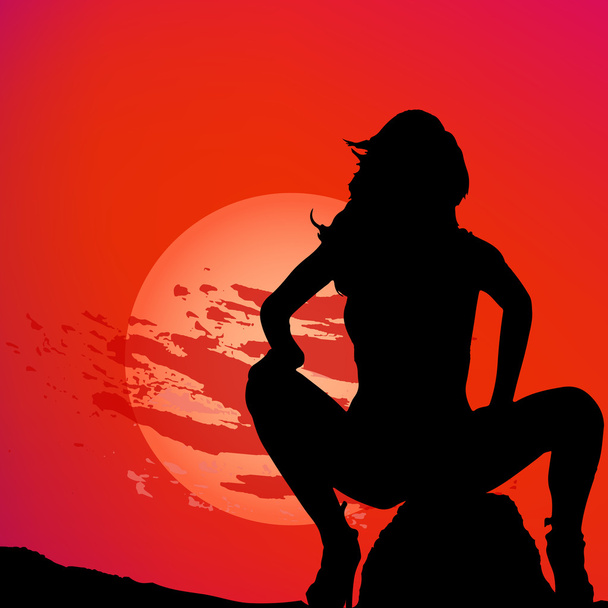 Сексуальна гола дівчина на заході сонця
 - Вектор, зображення