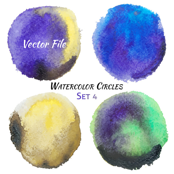 Watercolor Purple Yellow and Green Vector Colorful Circles Set - Vector, Image