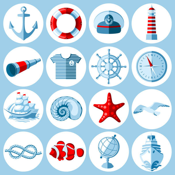 Nautical icons set - Vektor, kép