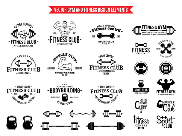 Sport i Fitness szablony Logo, logotypy siłowni i elementów projektu - Wektor, obraz
