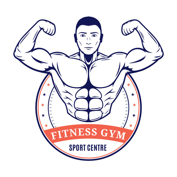 Sport-Fitness-Logo, Labelvorlage für Fitnessstudios mit Bodybuilder - Vektor, Bild