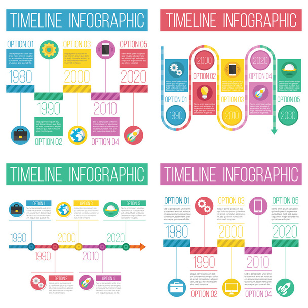 4 different timeline infographics sets - Vector, Image