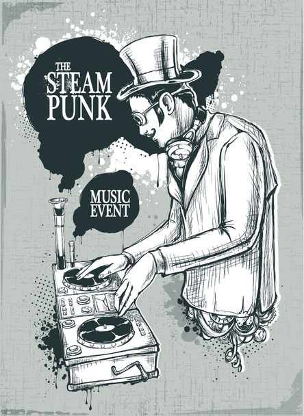 Steampunk musical poster - Vector, Image