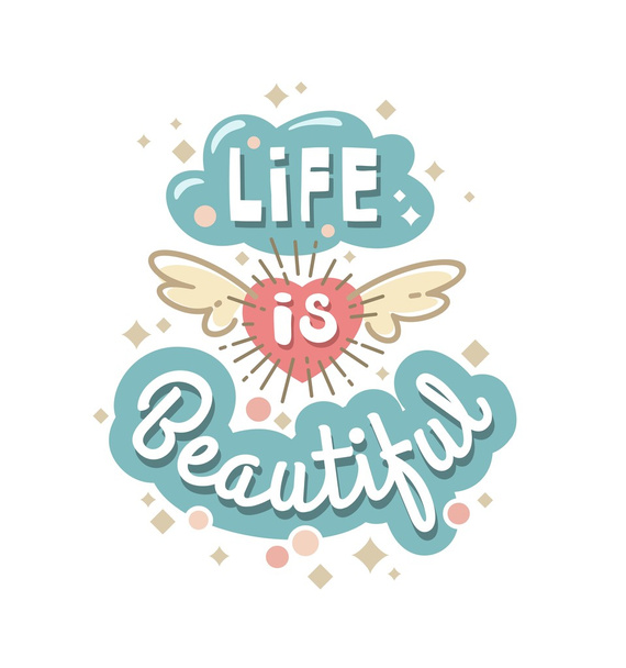 Vector flat design hipster illustration with phrase - Life is beautiful - Вектор, зображення