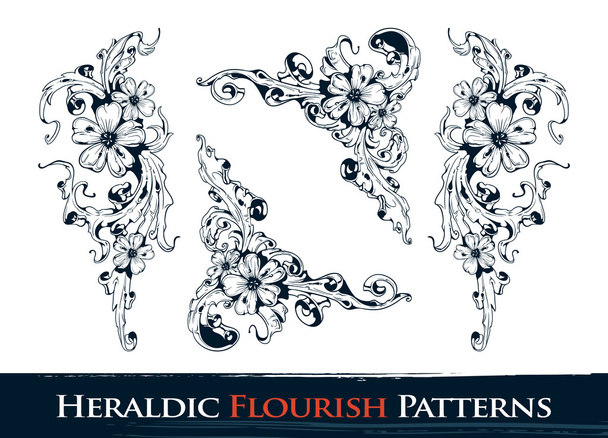set heraldische bloeien patronen - Vector, afbeelding