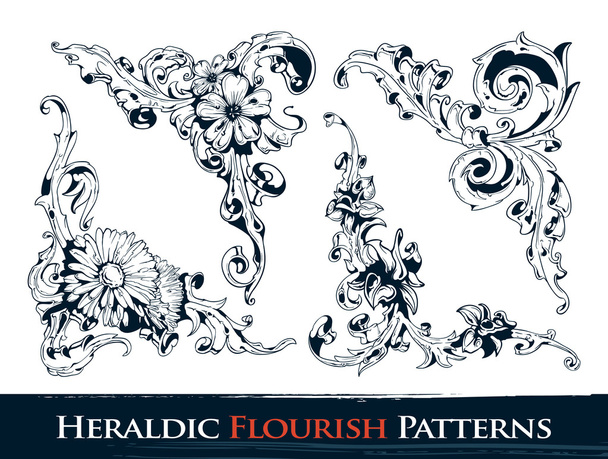 Set of heraldic flourish patterns - Vector, Image