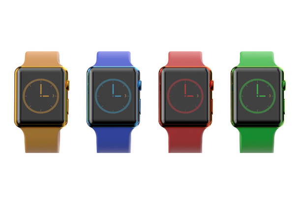 set of multicolored modern smartwatch - Fotoğraf, Görsel